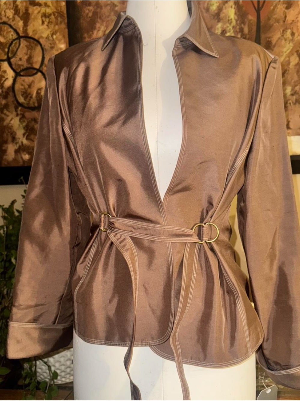 Adrianna Papell silk Belted Blazer top